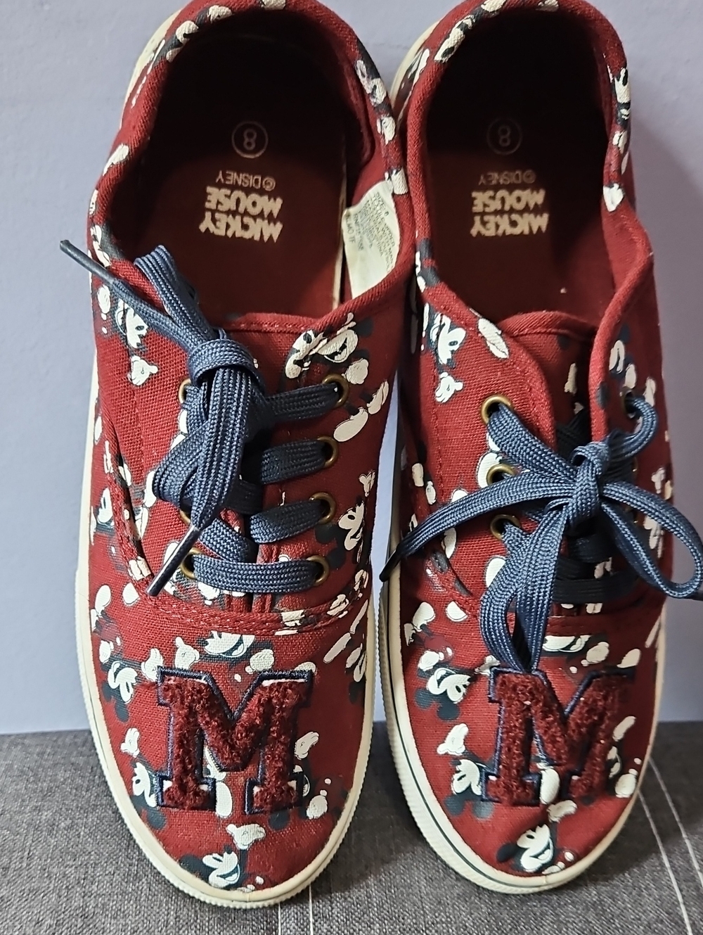 Vintage Disney Women's Burgundy Floral Sneakers Navy Laces  Chenille 'M' Size 8